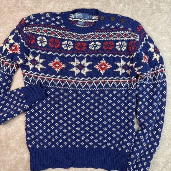 Vintage Polo Ralph Lauren Sweater Nordic Fair Isle Linen Cotton Blend Women Sz S - Picture 7 of 10